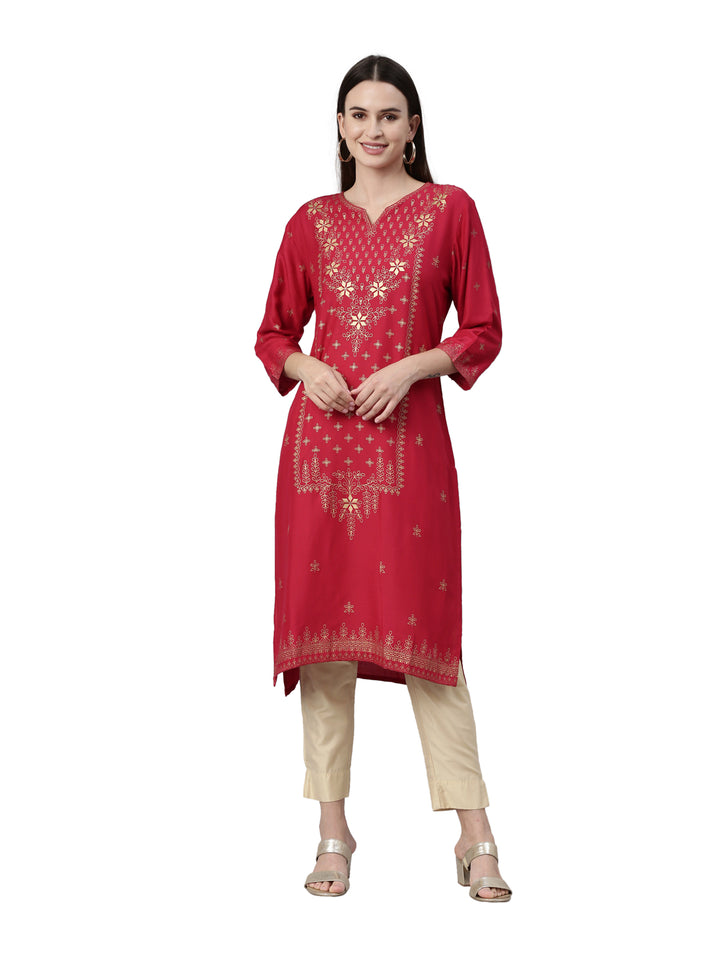 Neerus Pink Color Rayon Fabric Kurta