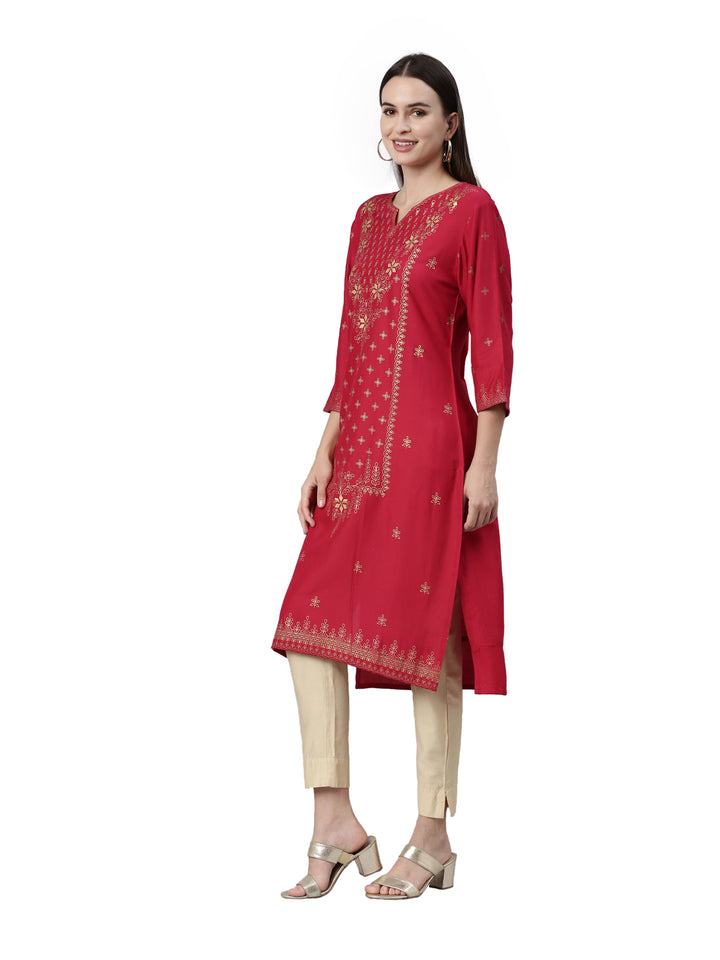 Neerus Pink Color Rayon Fabric Kurta