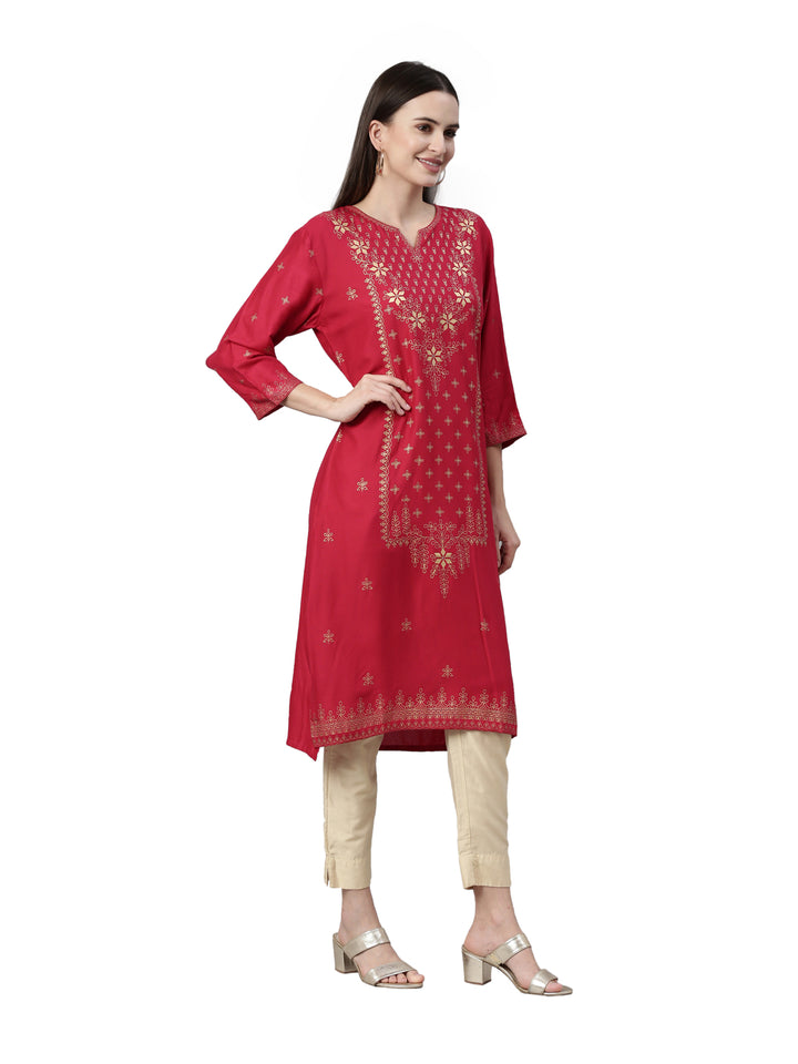 Neerus Pink Color Rayon Fabric Kurta