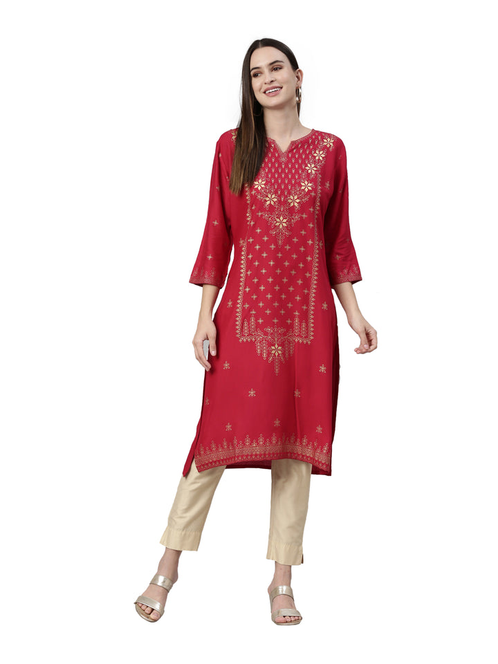 Neerus Pink Color Rayon Fabric Kurta