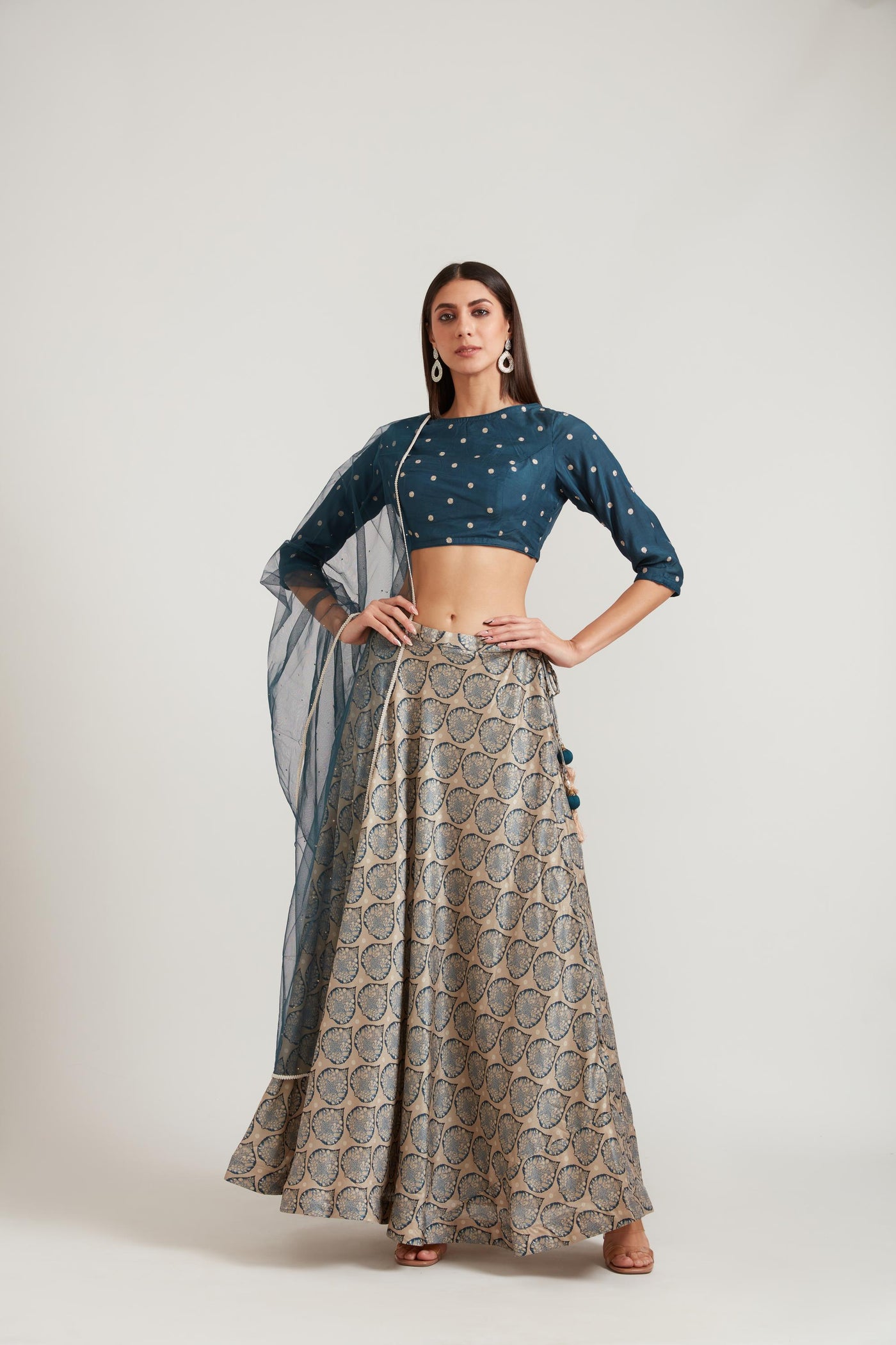 Neeru's Indigo Color Silk Fabric Ghagra Set