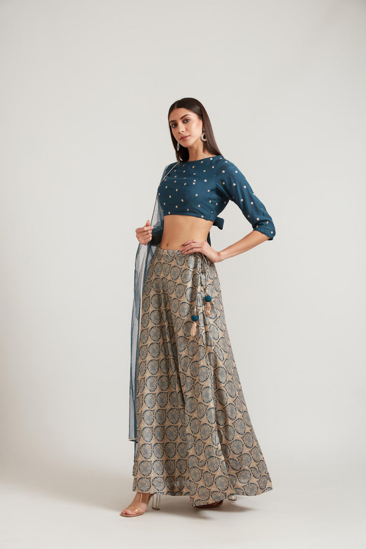 Neerus Blue silk embellished lehenga ghagra set - side view