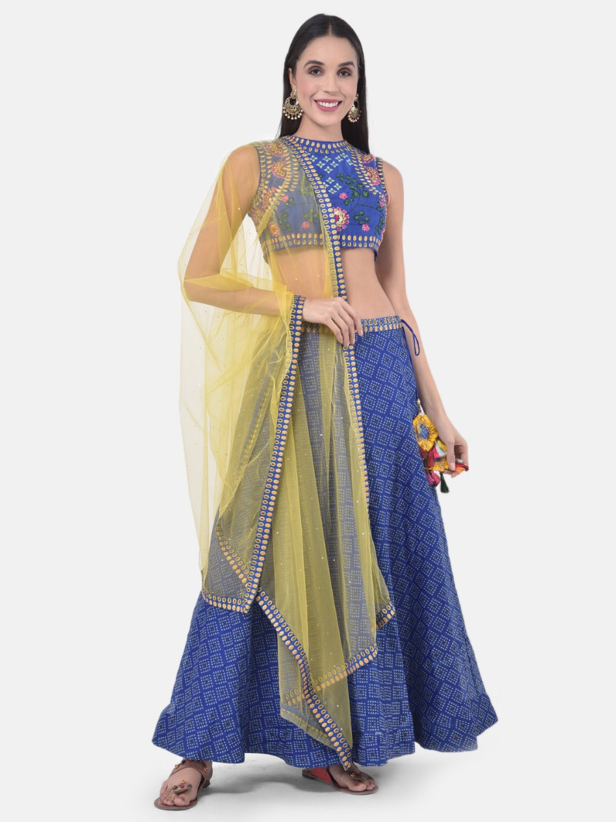 Neeru's Blue Embroidered Lehenga Set