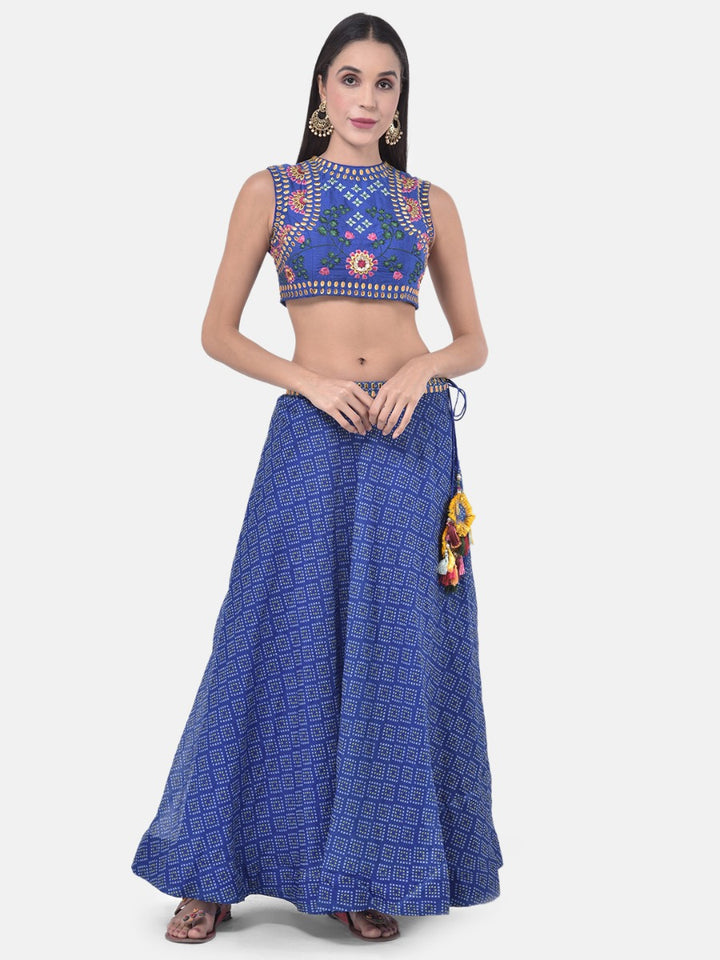 Neerus Blue cotton embroidered lehenga set - detail view 5