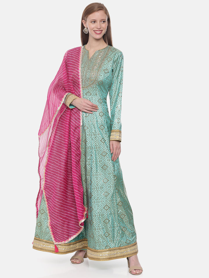 Neerus Sea Green Zari Anarkali Readymade suits
