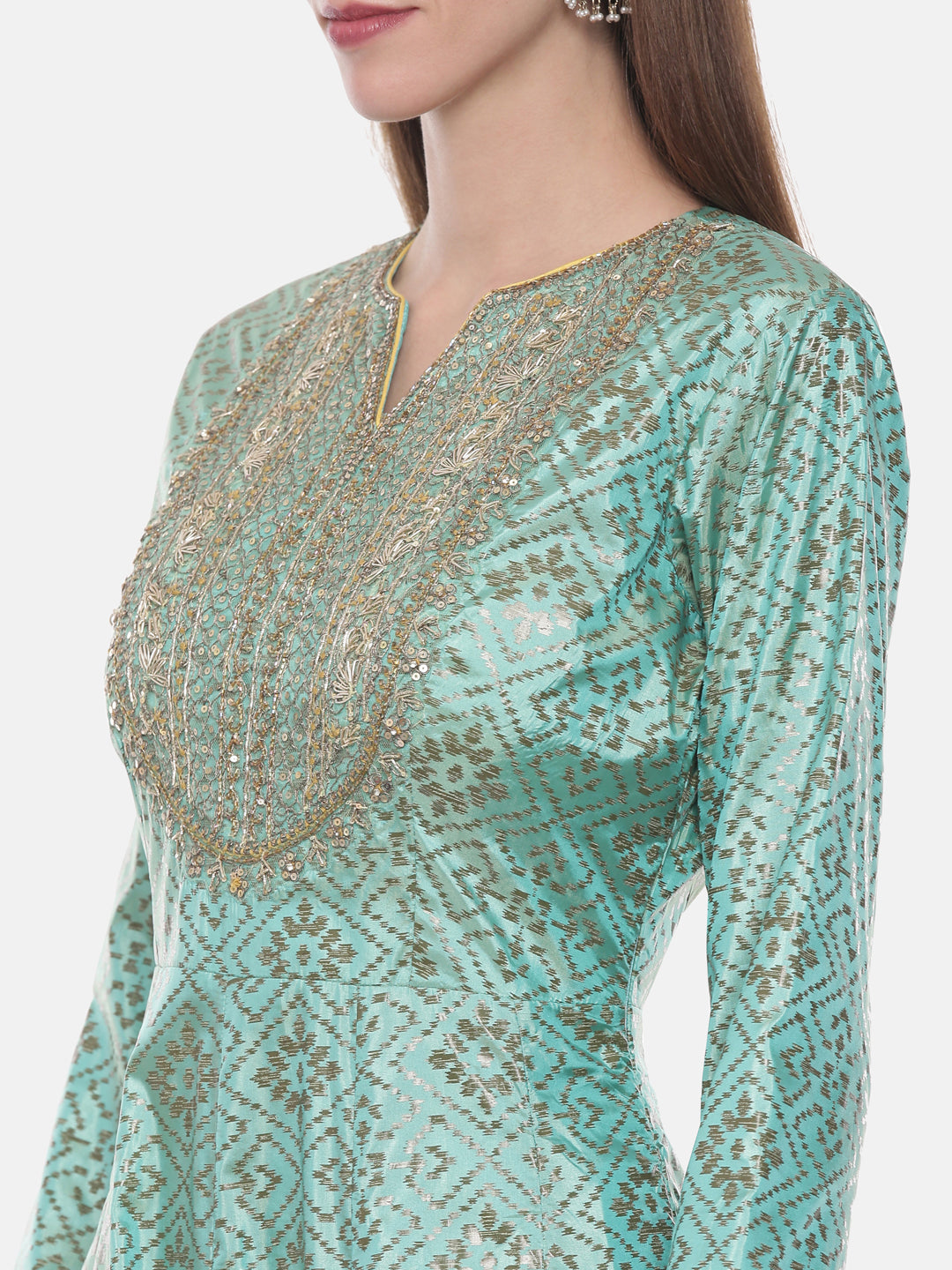 Neerus Sea Green Zari Anarkali Readymade suits