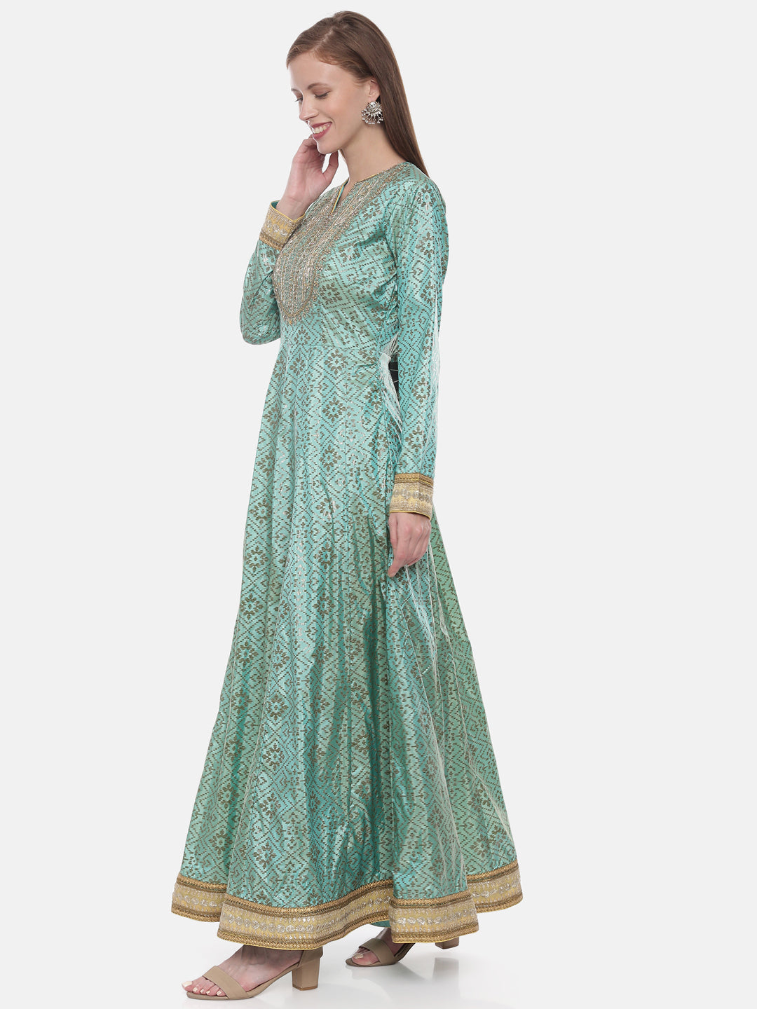 Neerus Sea Green Zari Anarkali Readymade suits