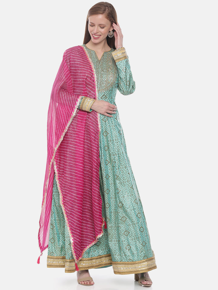 Neerus Sea Green Zari Anarkali Readymade suits