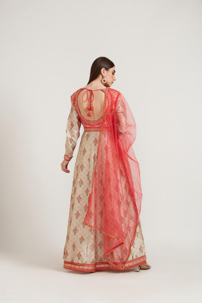 Neeru'S Ivory Color Printed Fabric Anarkali Suit