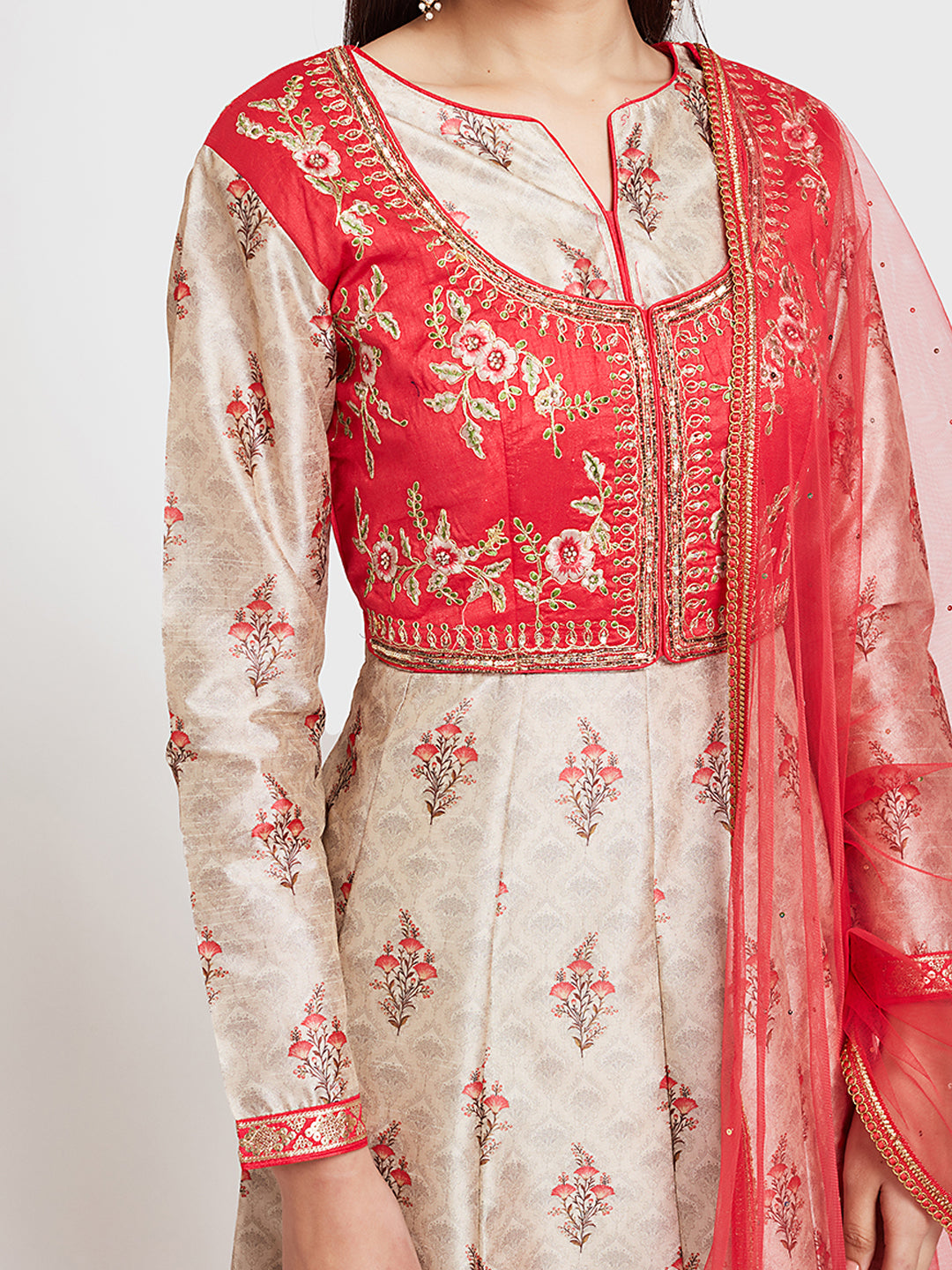 Neeru'S Ivory Color Printed Fabric Anarkali Suit