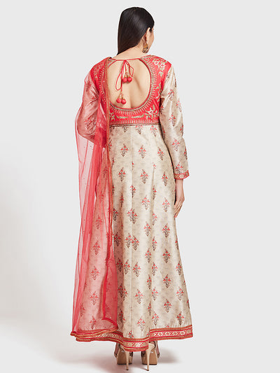 Neeru's Ivory Color Printed Fabric Anarkali Suit