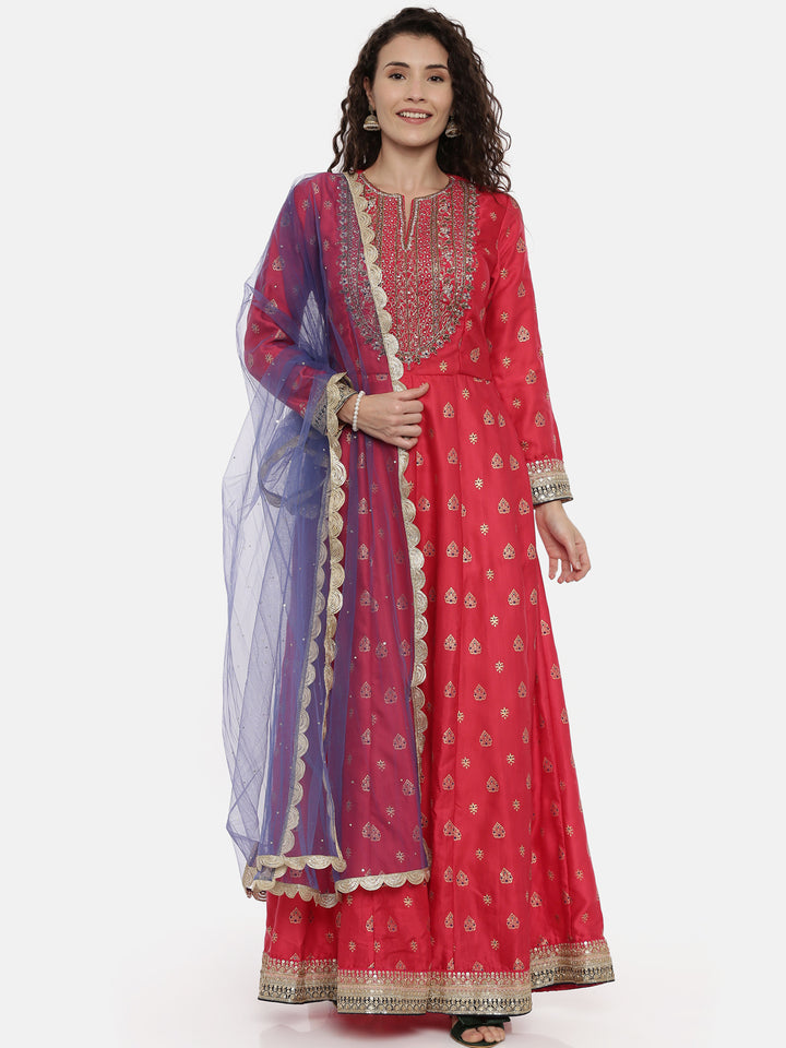 Neerus Red Zari Anarkali Readymade suits