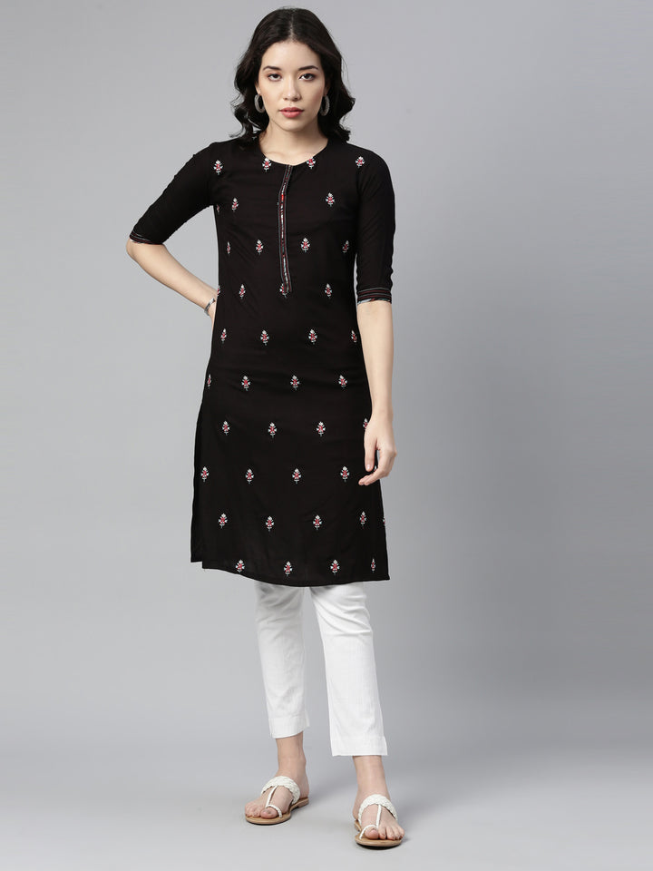 Neerus Black Color Rayon Fabric Kurta