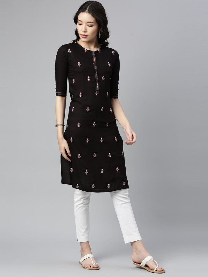 Neerus Black Color Rayon Fabric Kurta