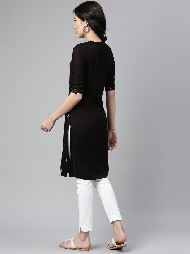 Neerus Black Color Rayon Fabric Kurta