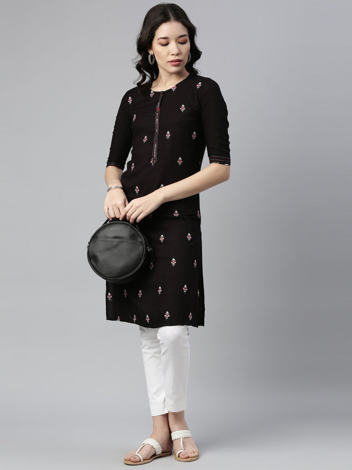 Neerus Black Color Rayon Fabric Kurta