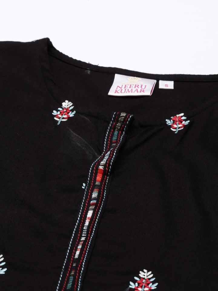 Neerus Black Color Rayon Fabric Kurta