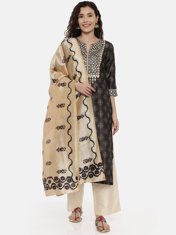 Neerus Multi silk printed suit pant set - front view