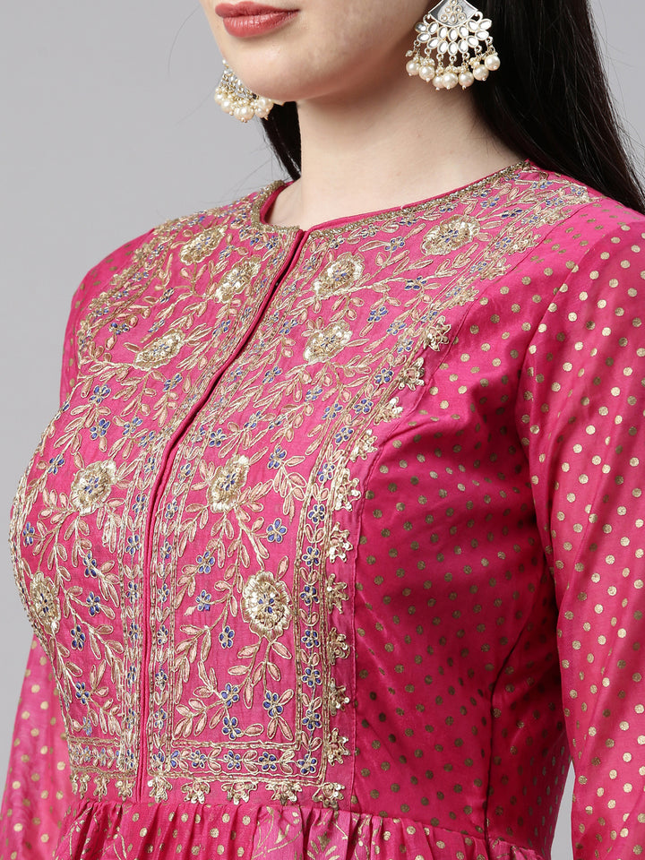 Neerus Rani Color Chanderi Fabric Kurta Set