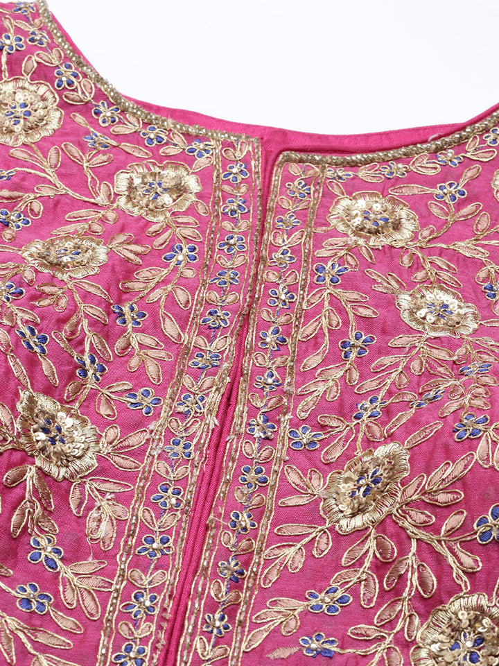 Neerus Rani Color Chanderi Fabric Kurta Set