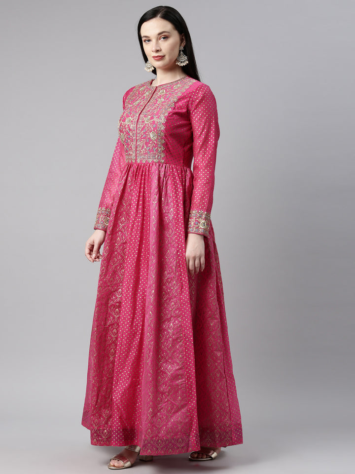 Neerus Rani Color Chanderi Fabric Kurta Set