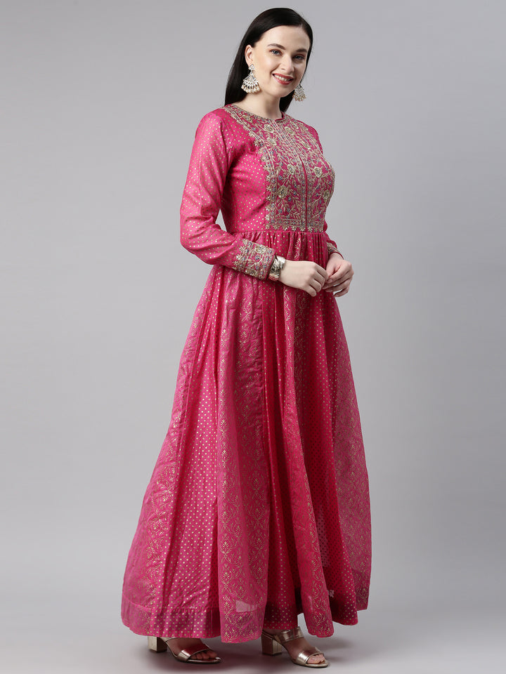 Neerus Rani Color Chanderi Fabric Kurta Set