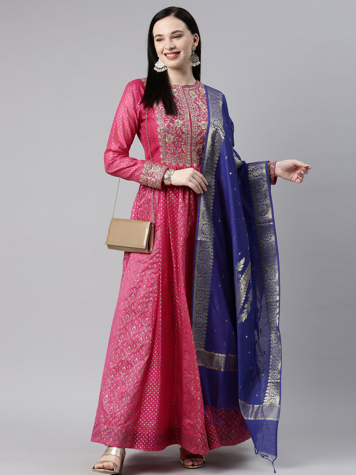 Neerus Rani Color Chanderi Fabric Kurta Set