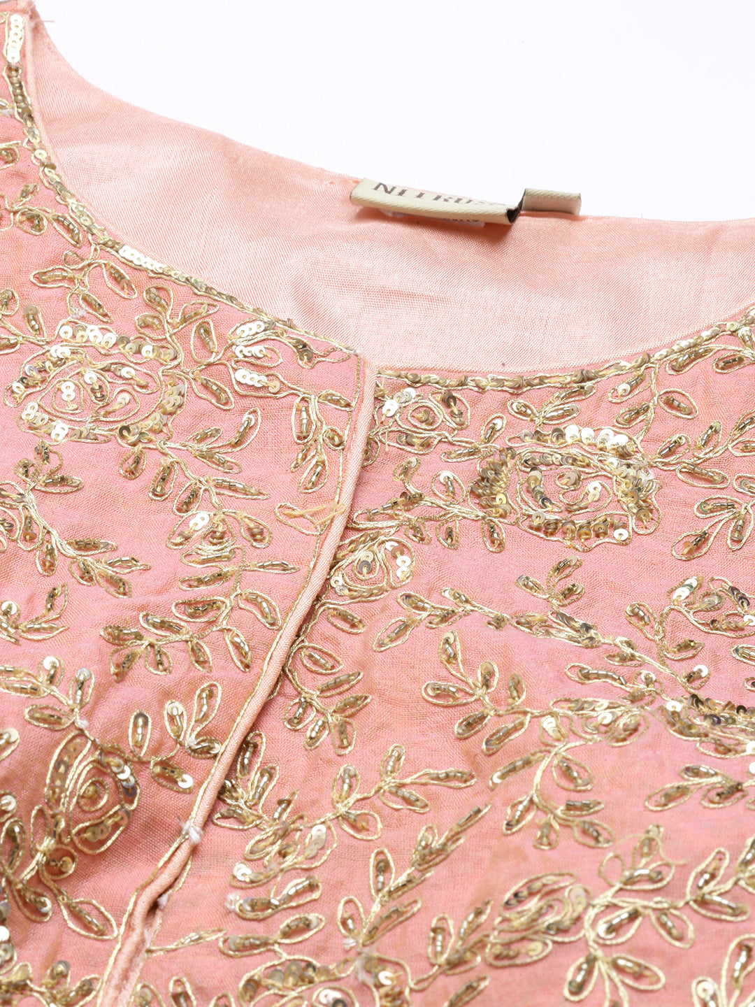 Neerus Peach Color Chanderi Fabric Kurta Set