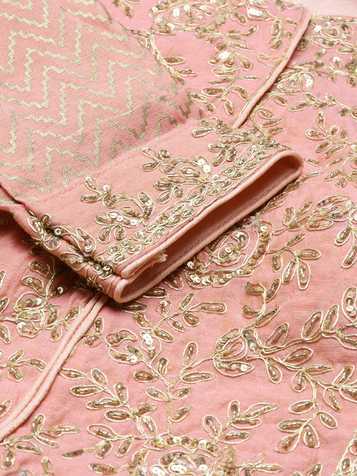 Neerus Peach Color Chanderi Fabric Kurta Set