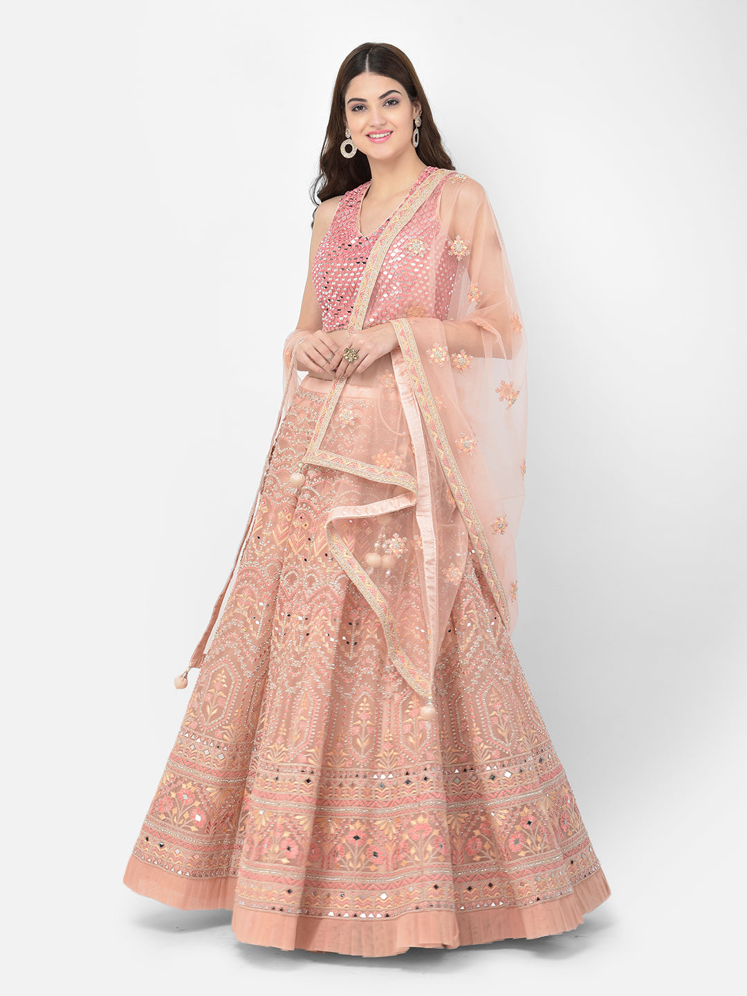 Neerus Pink Color Nett Fabric Lehenga Choli