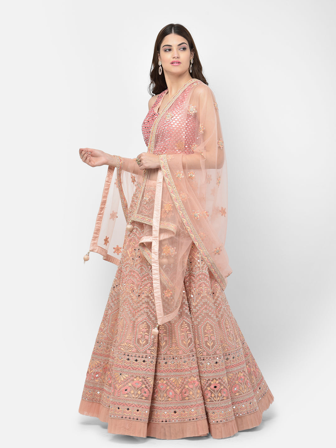 Neerus Pink Color Nett Fabric Lehenga Choli