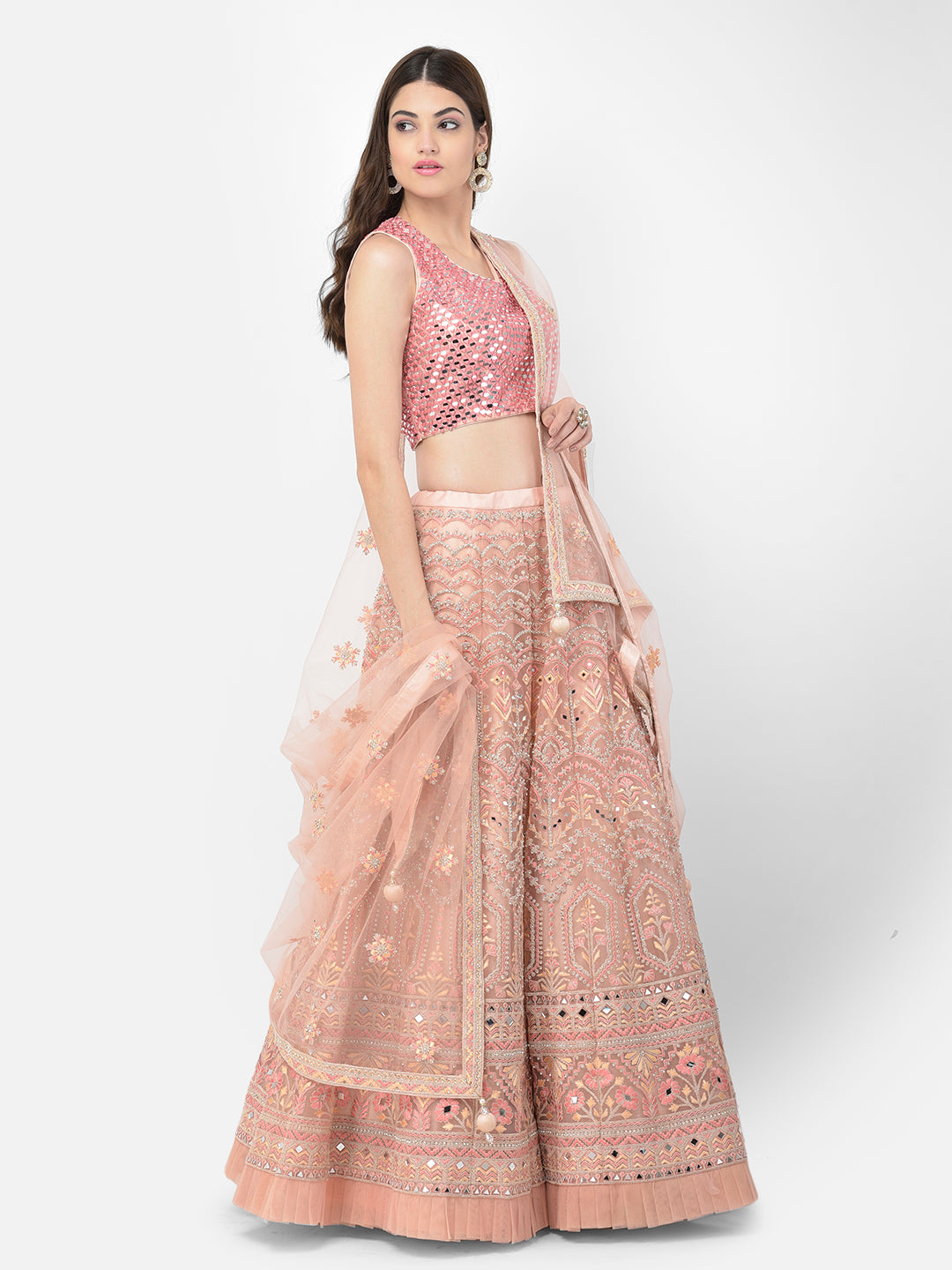 Neerus Pink Color Nett Fabric Lehenga Choli