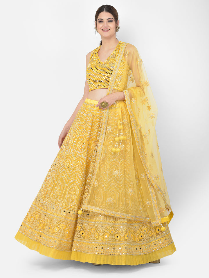 Neerus Yellow Color Nett Fabric Lehenga Choli