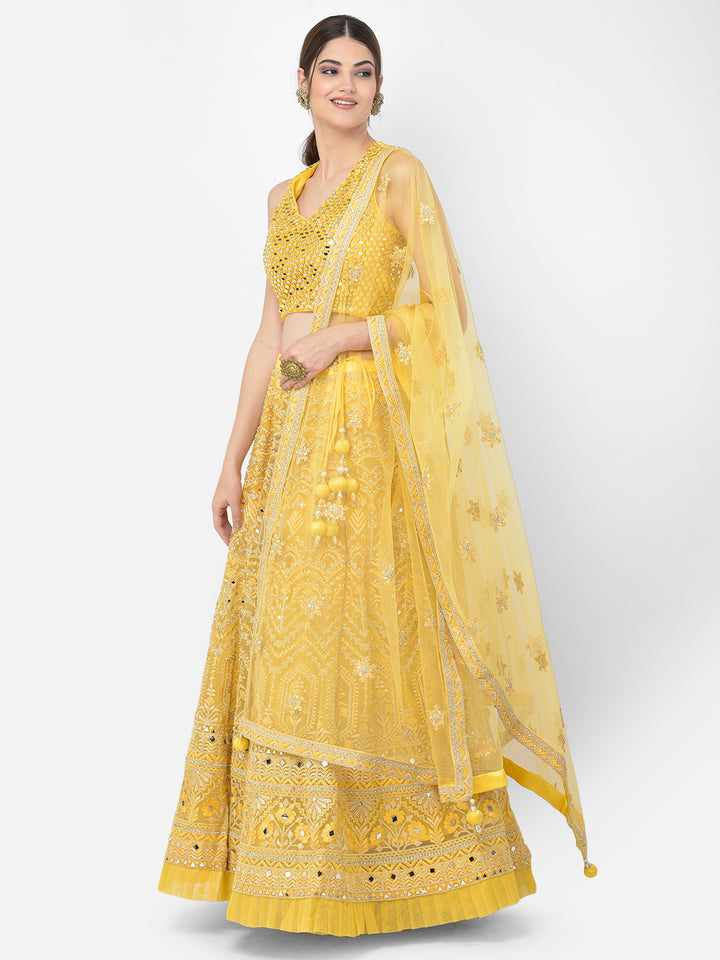 Neerus Yellow Color Nett Fabric Lehenga Choli