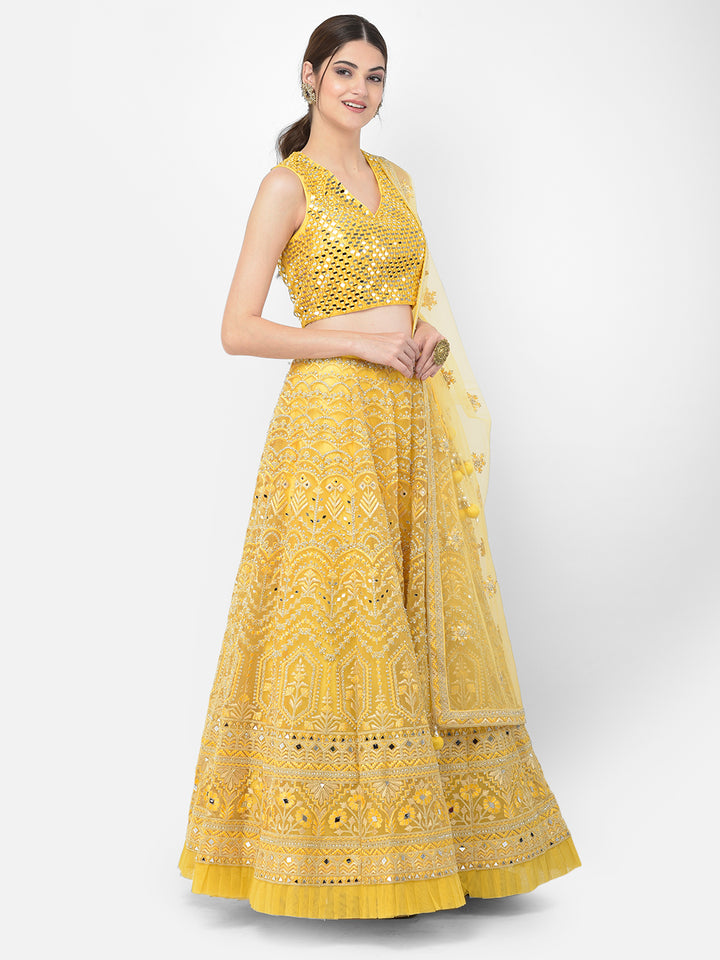Neerus Yellow Color Nett Fabric Lehenga Choli