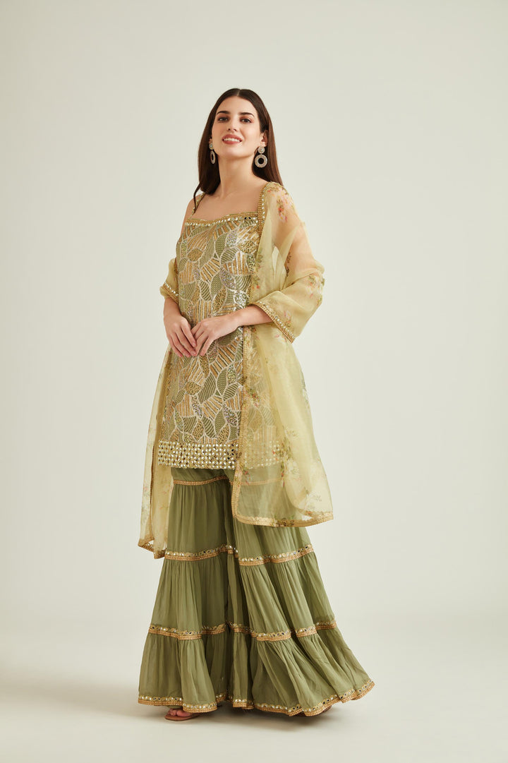 Neerus Pista Colour Georgette Fabric Prdd