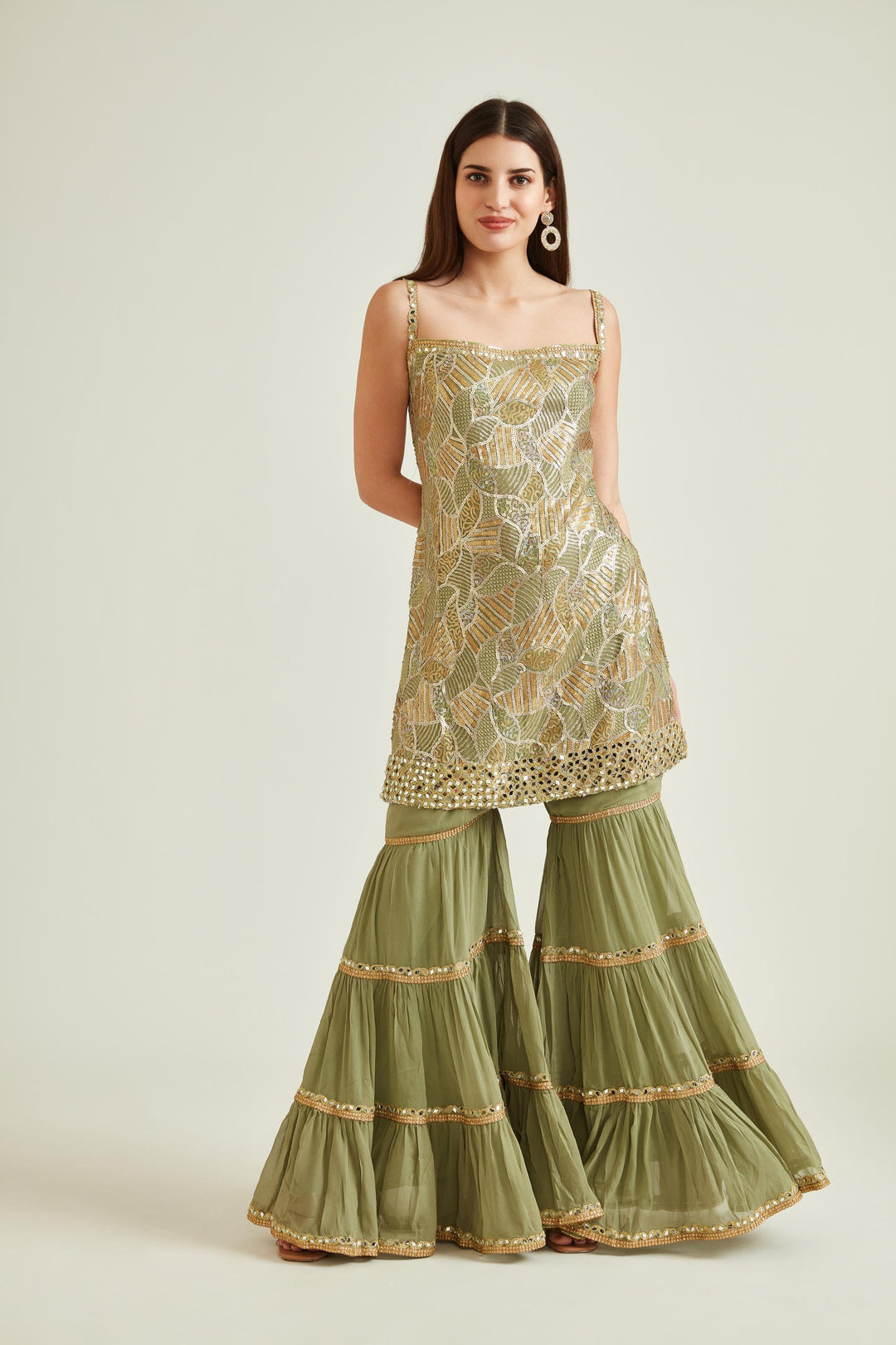 Neerus Pista Colour Georgette Fabric Prdd