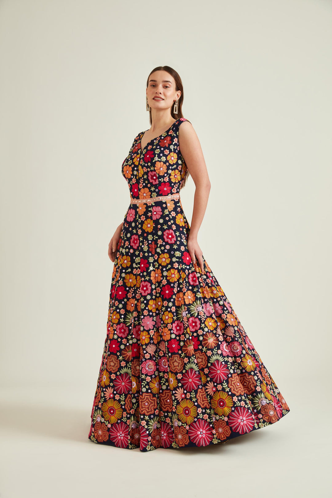 Neerus Blue Georgette Gown - back view