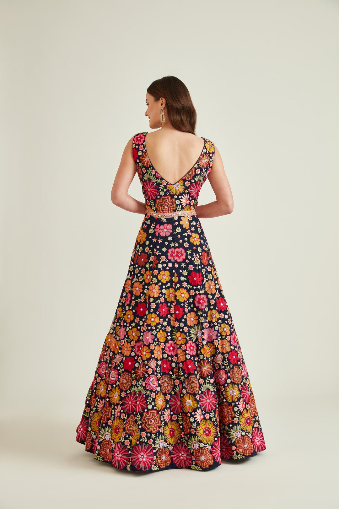 Neerus Blue Georgette Gown - side view