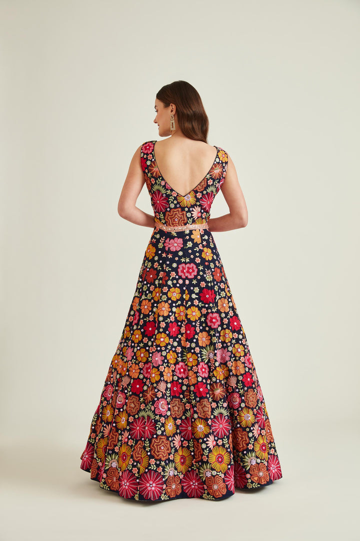 Neerus Blue Georgette Gown - side view