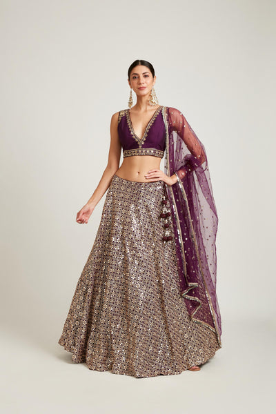 Neeru'S Purple Color Georgette Fabric Lehenga Choli
