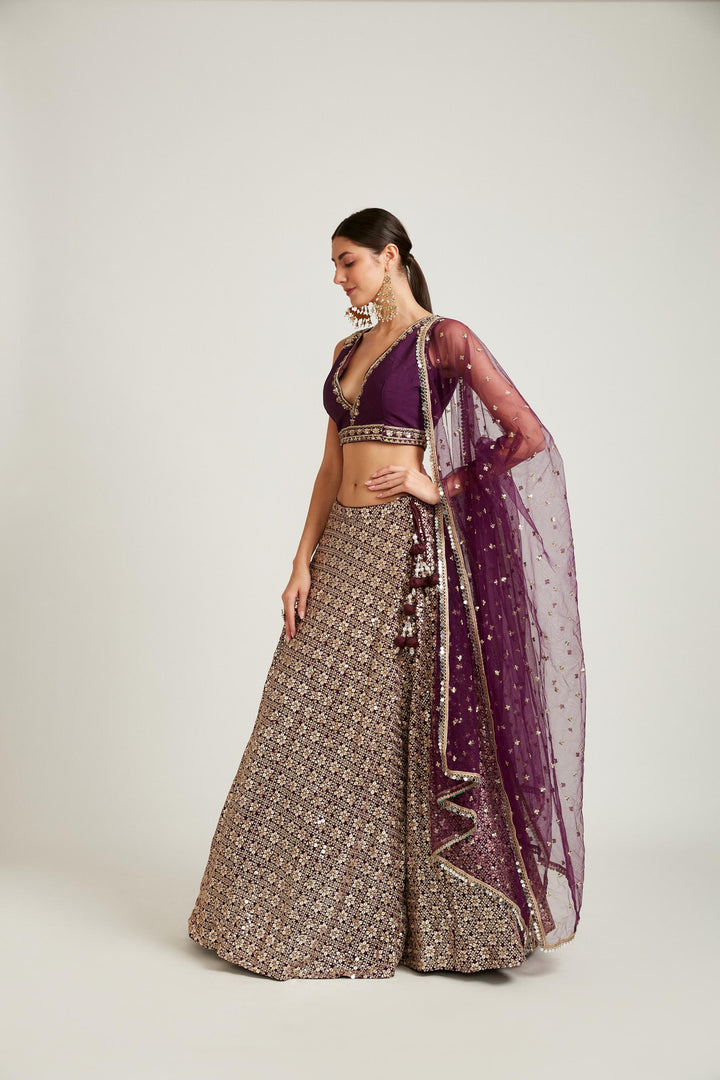 Neerus Purple Color Georgette Fabric Lehenga Choli