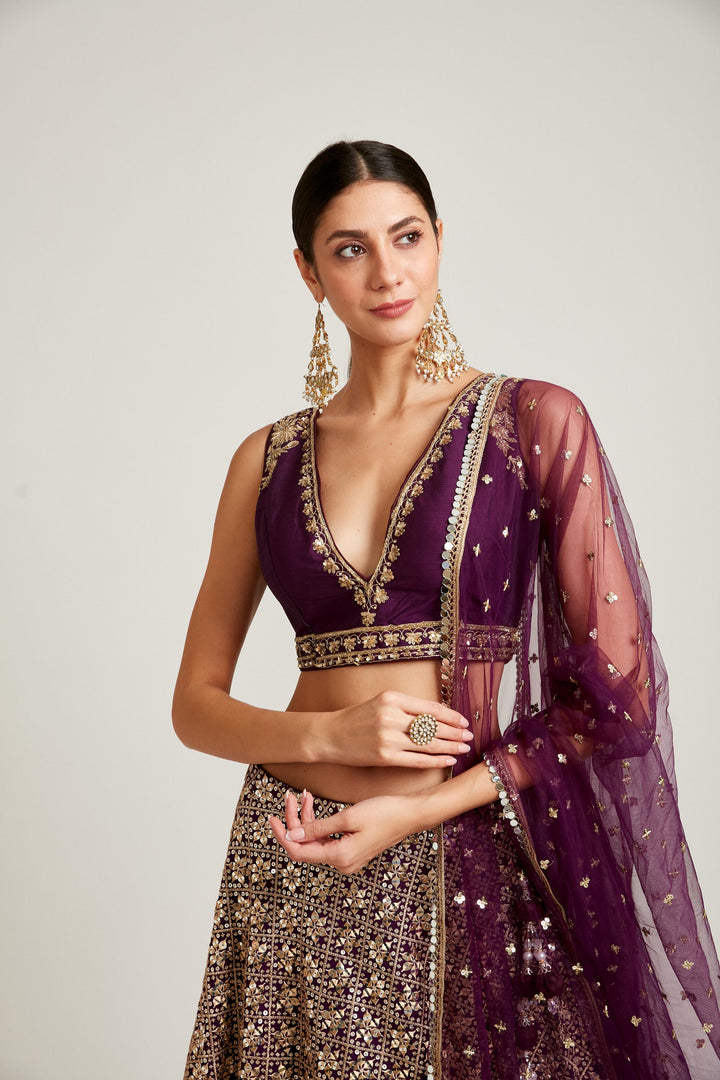 Neerus Purple Color Georgette Fabric Lehenga Choli