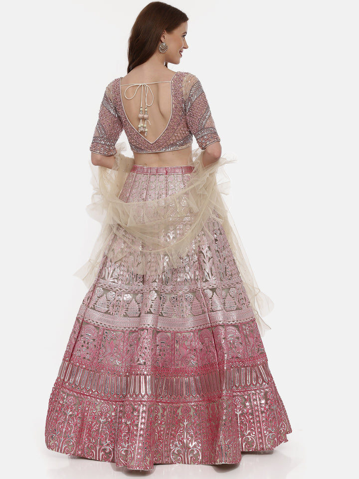 Neerus Pink Color Nett Fabric Ghagra Set
