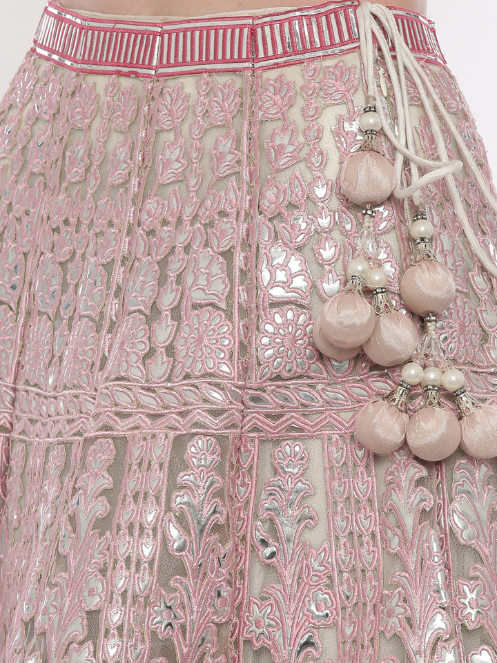 Neerus Pink Color Nett Fabric Ghagra Set