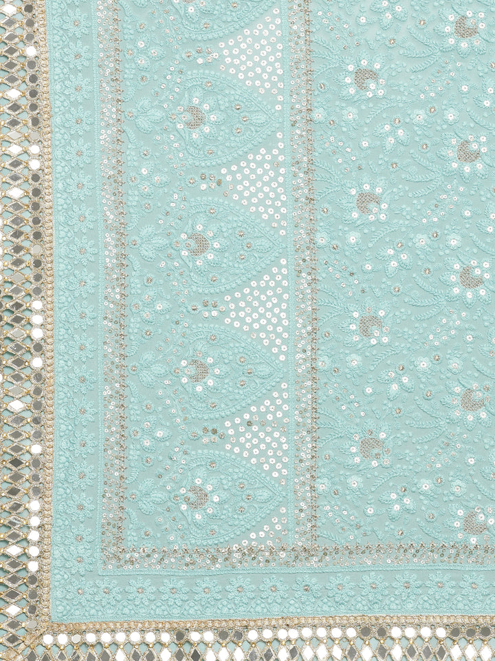 Neerus Sky Blue Color Chiken Fabric Ghagra Set