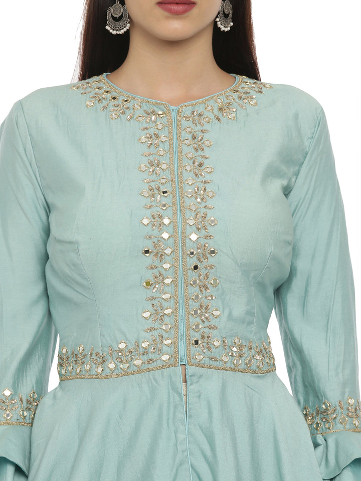 Neerus Sky Blue Color Chiken Fabric Ghagra Set