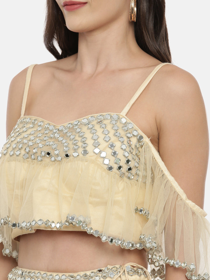 Neerus Ivory Color Nett Fabric Ghagra Set