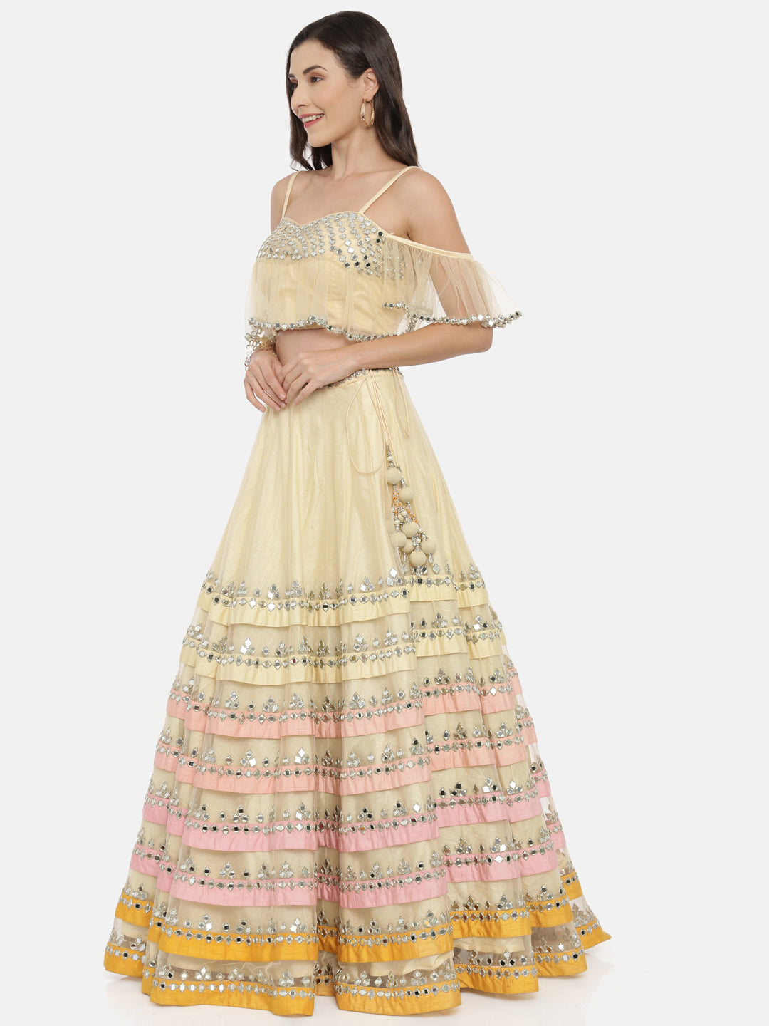 Neerus Ivory Color Nett Fabric Ghagra Set