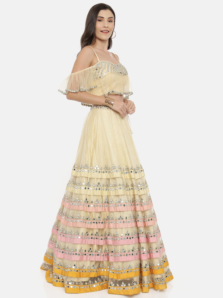 Neerus Ivory Color Nett Fabric Ghagra Set